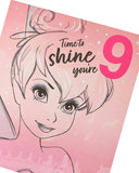 Tinker Bell 9th birthday magic greeting card by UK Greetings featuring fairy design and enchanting message.
