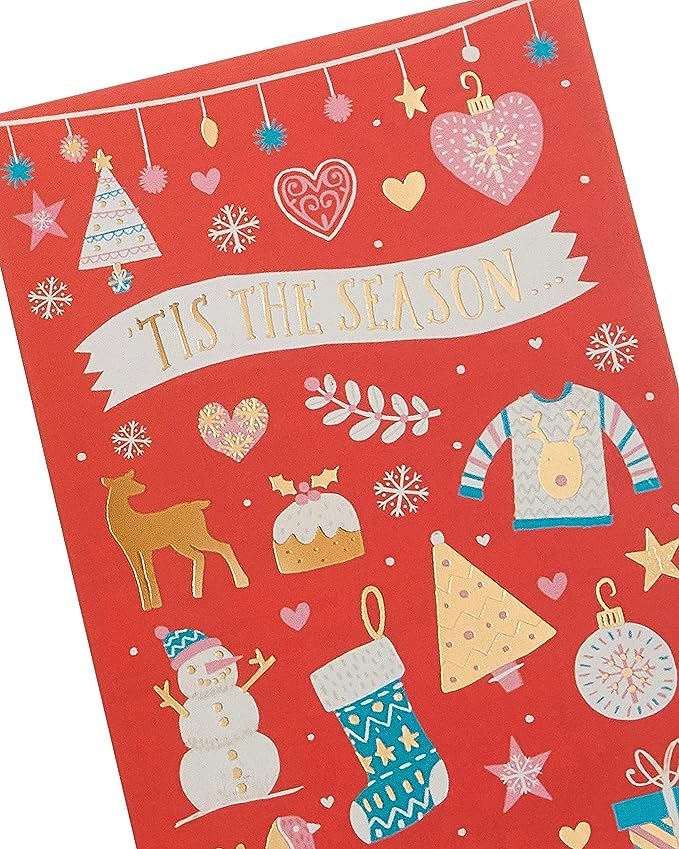Festive holiday-themed greeting card with Christmas money wallet gift holder, featuring cheerful holiday design by UK Greetings.
