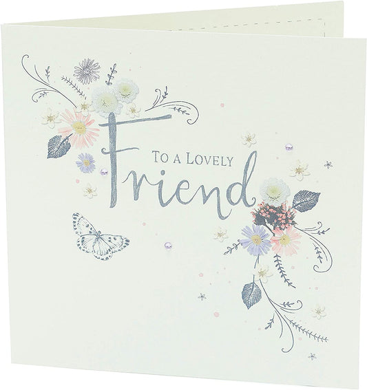 Floral design birthday greeting card for a lovely friend from UK Greetings, featuring colorful flower illustrations.