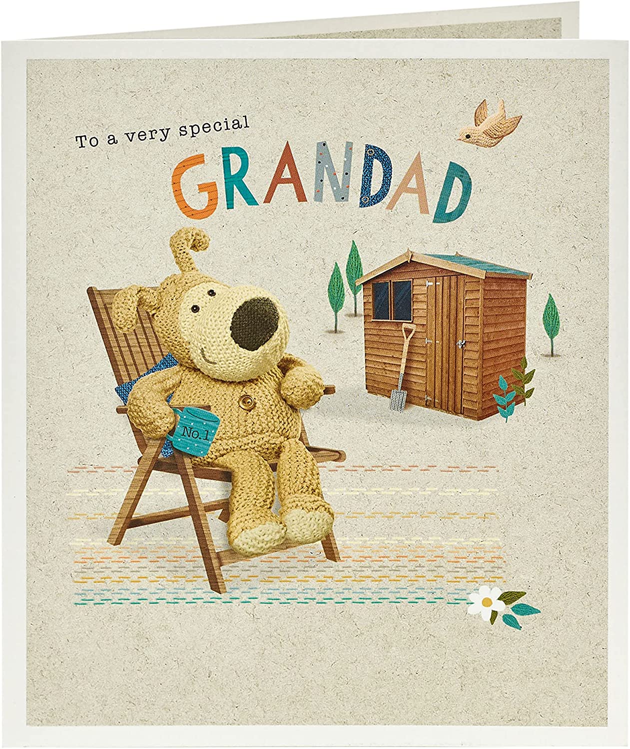 UK Greetings To A Very Special Grandad Boofle birthday greeting card with colorful illustrations and heartfelt message inside.