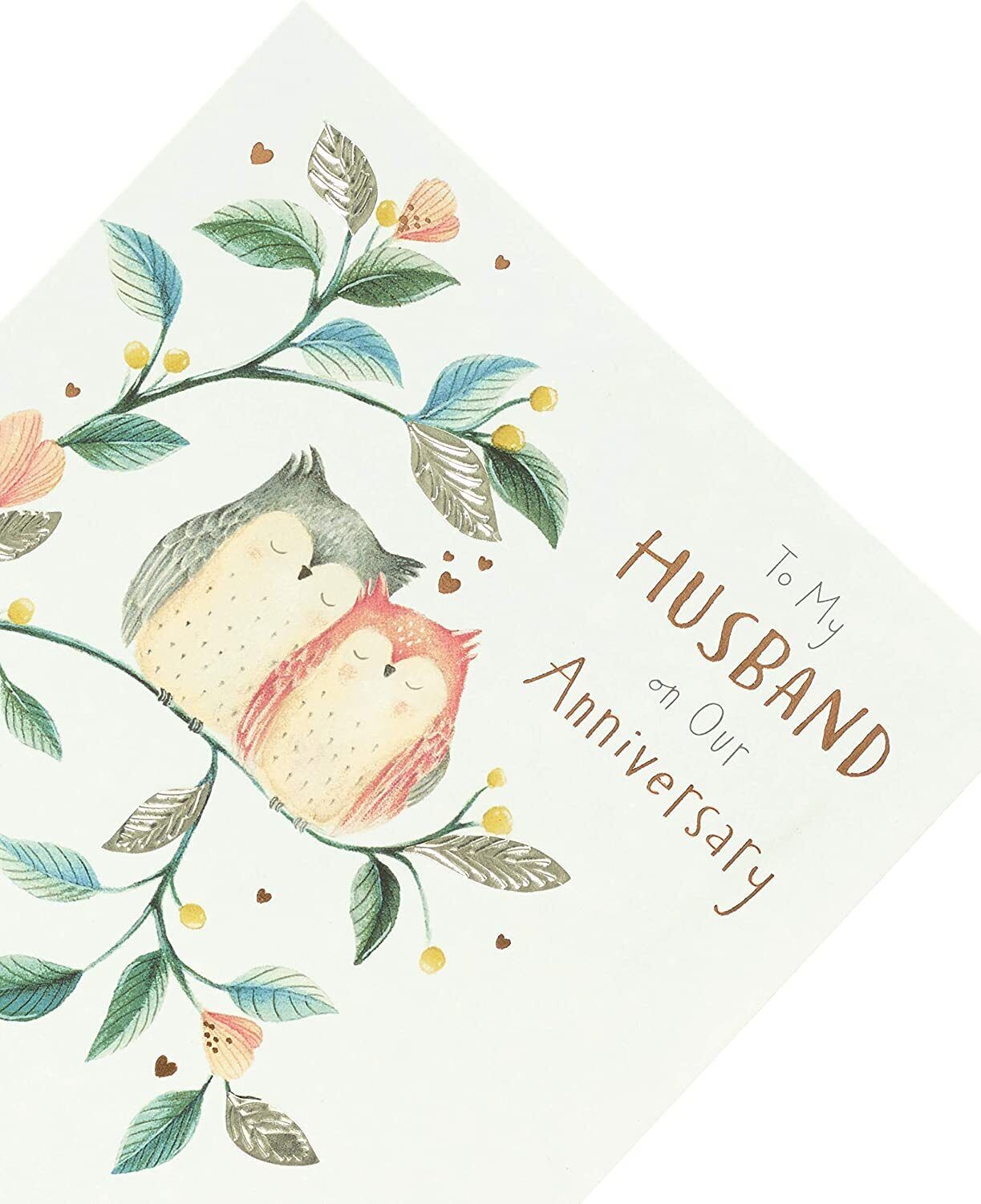 Foil romance anniversary greeting card for husband featuring heartfelt message, from UK Greetings, with elegant design and decorative accents.