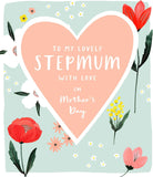 Greeting card from UK Greetings with "To My Lovely Step Mum With Love" for Mother's Day, featuring heartfelt floral design.