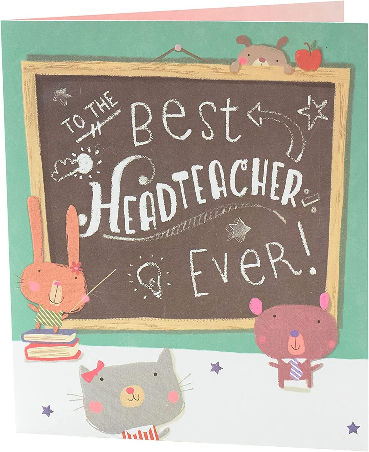 Thank you card for head teachers featuring "To The Best Head Teacher Ever" message, from UK Greetings, with colorful design.