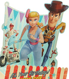 Toy Story Woody pop-up birthday greeting card featuring Woody character and colorful birthday design, ideal for children's celebrations.