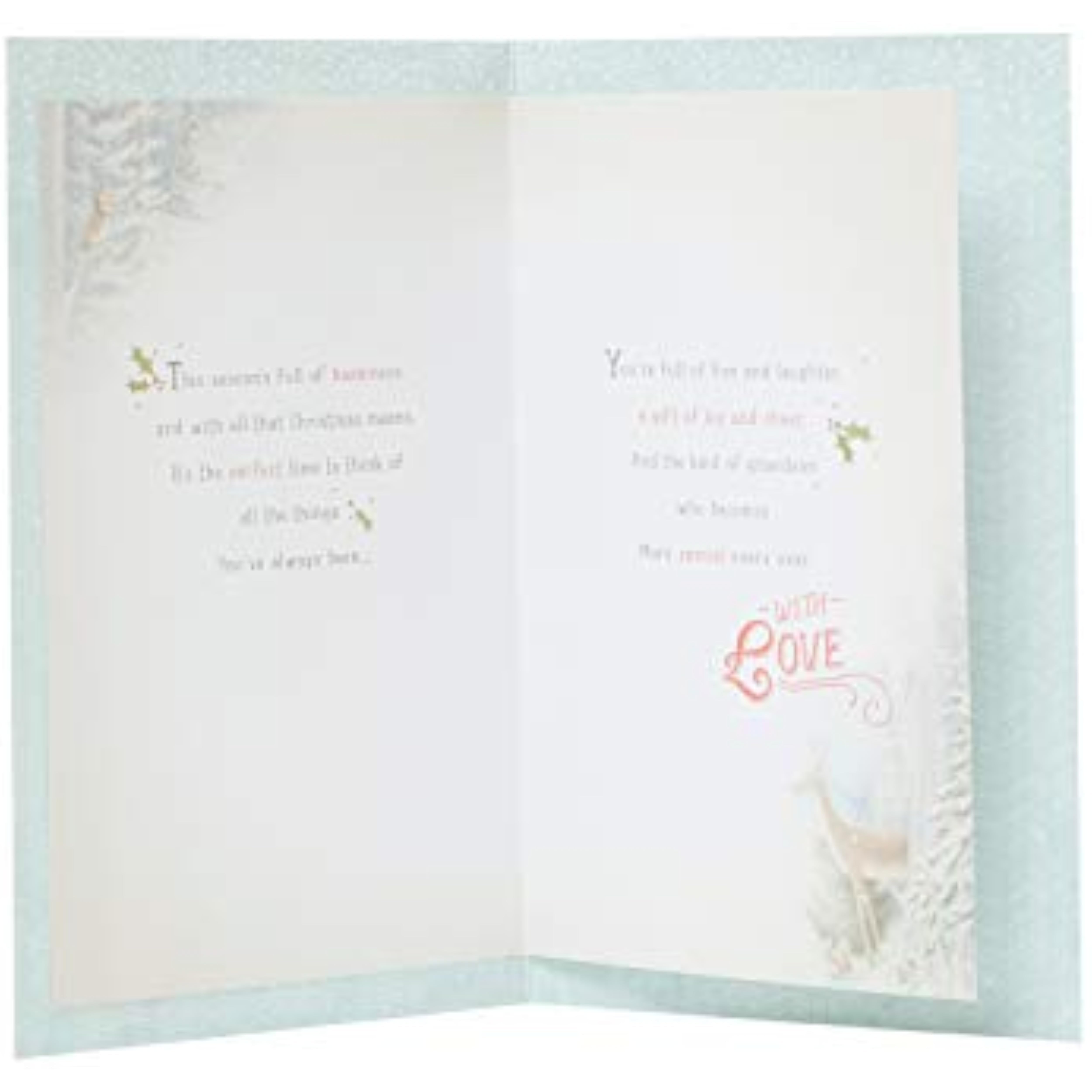 Traditional grandson Christmas greeting card with gold foil and glitter design, featuring festive holiday imagery and heartfelt message.