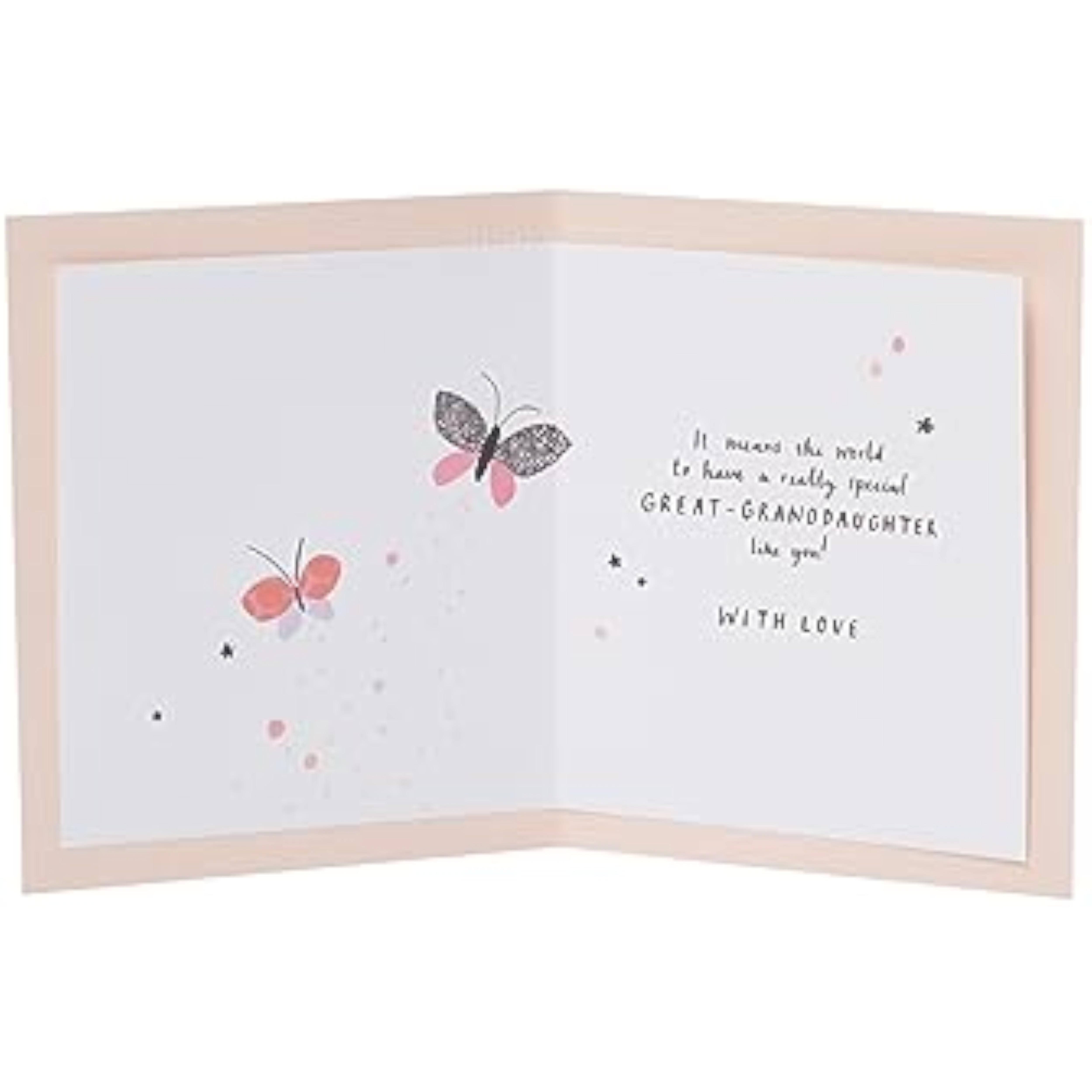 UK Greetings birthday greeting card for great-granddaughter featuring colorful balloons and butterfly illustrations.