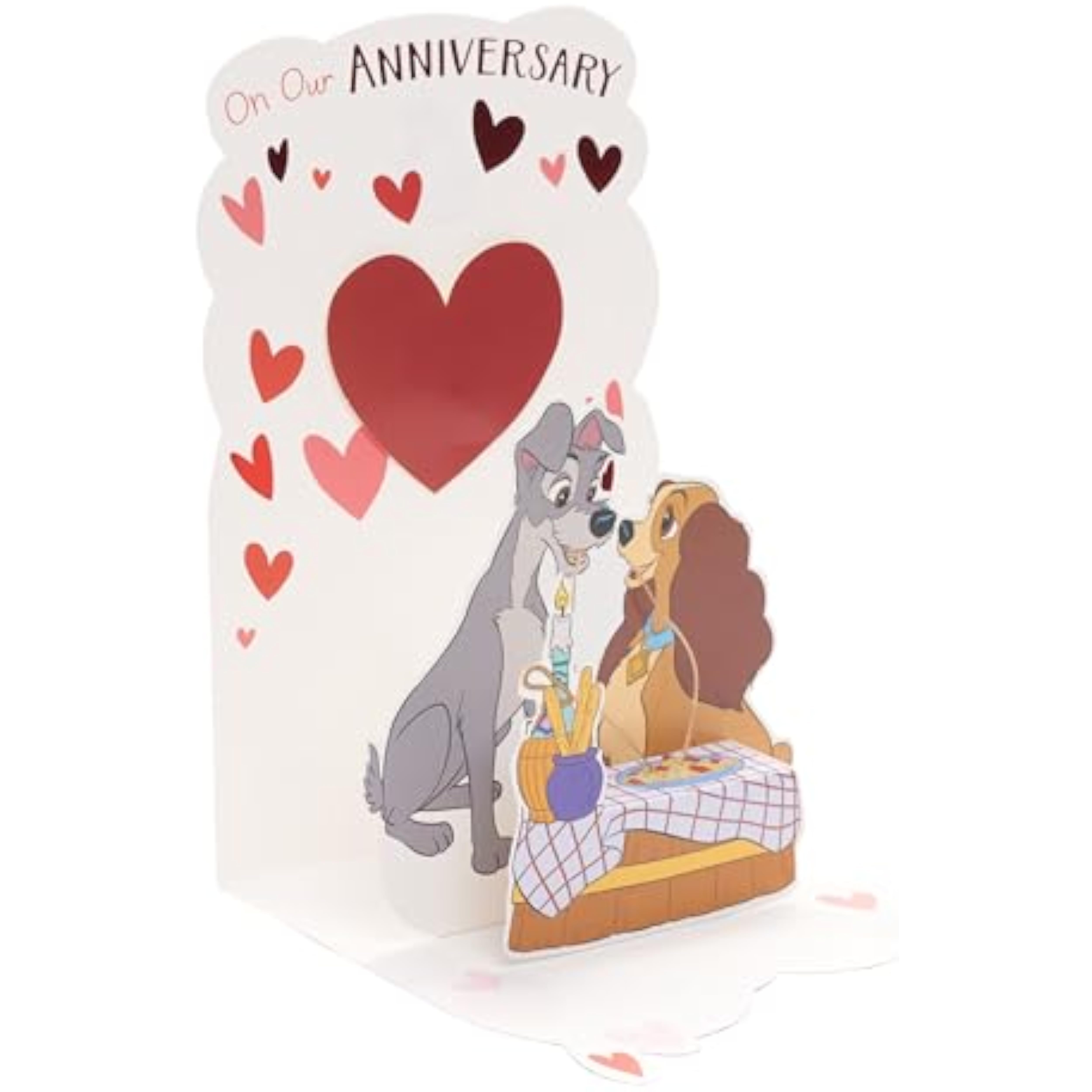 UK Greetings Disney Lady & The Tramp anniversary greeting card with a stunning pop-up design for him or her.