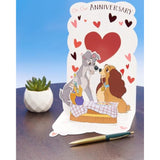 UK Greetings Disney Lady & The Tramp anniversary greeting card with a stunning pop-up design for him or her.