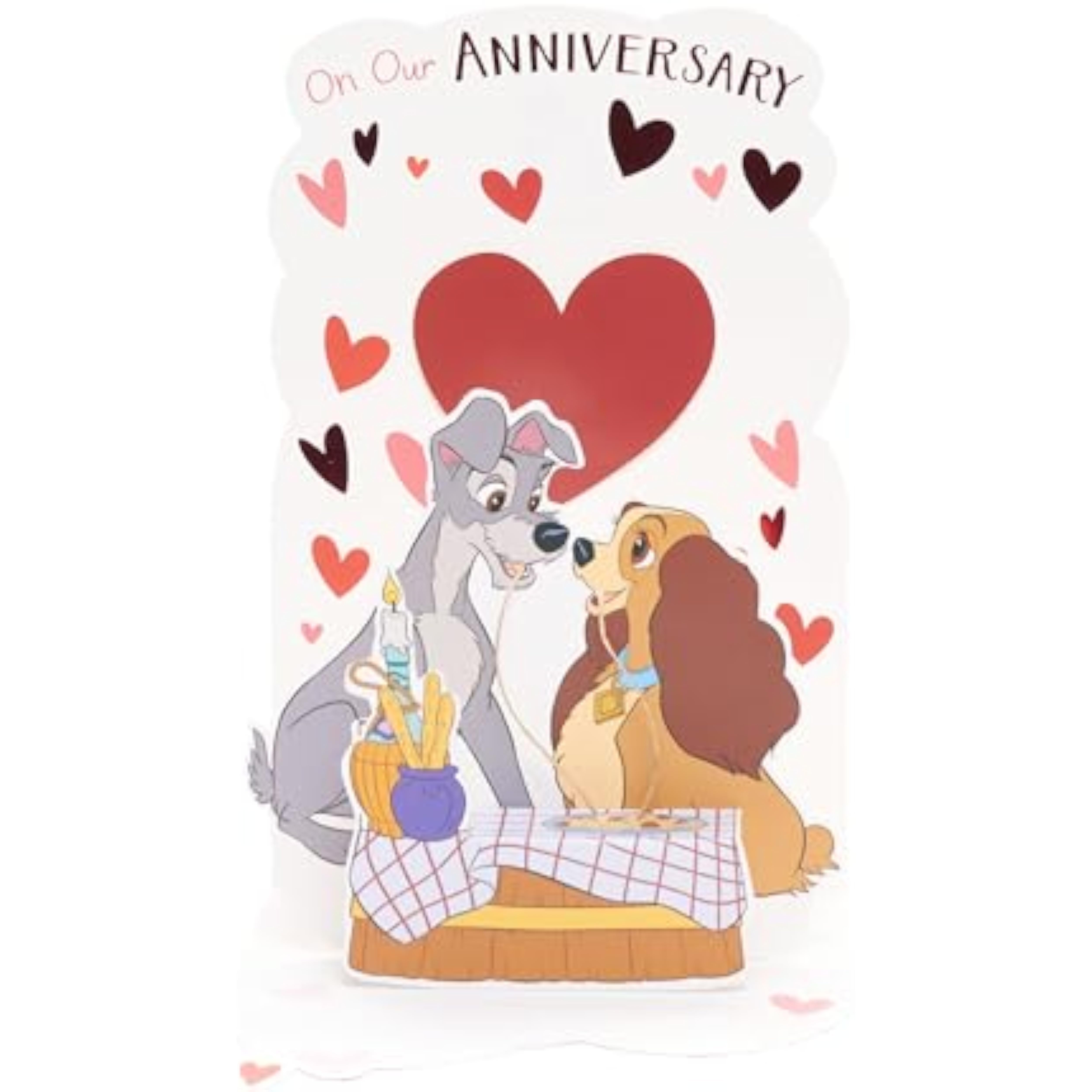 UK Greetings Disney Lady & The Tramp anniversary greeting card with a stunning pop-up design for him or her.