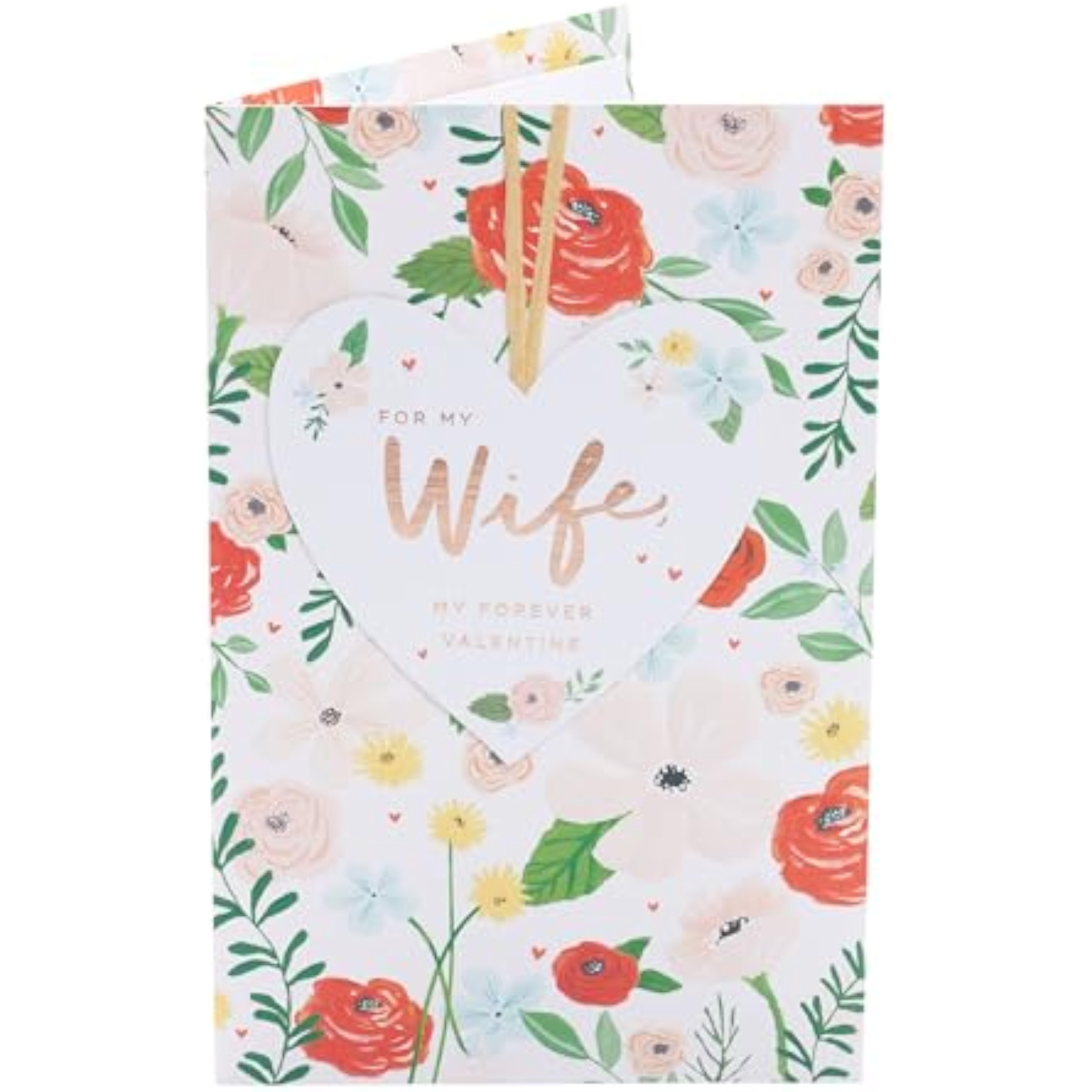 UK Greetings Valentine's Day greeting card for wife with bright floral design, featuring colorful flowers and romantic message.