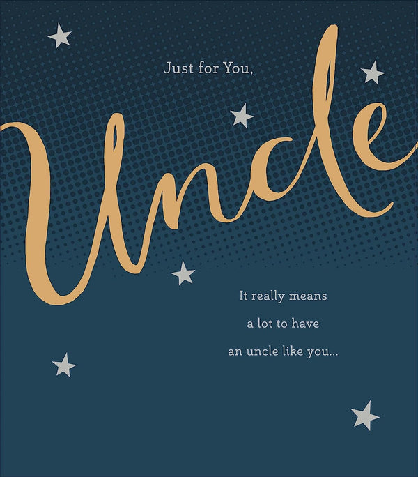 Uncle birthday greeting card from UK Greetings with colorful design and cheerful message for celebrating an uncle's birthday.