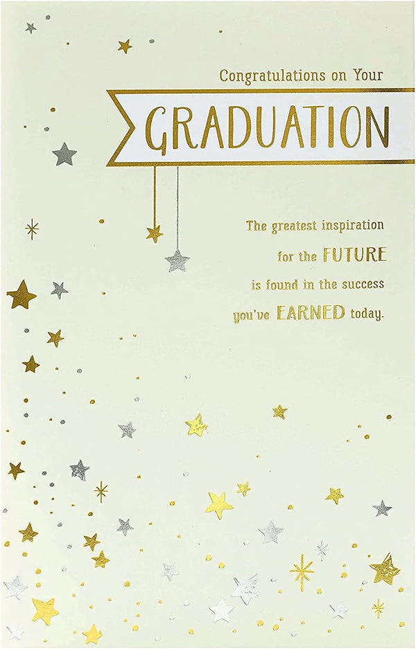 University graduation greeting card from UK Greetings featuring a congratulatory message and well done design with celebratory elements.