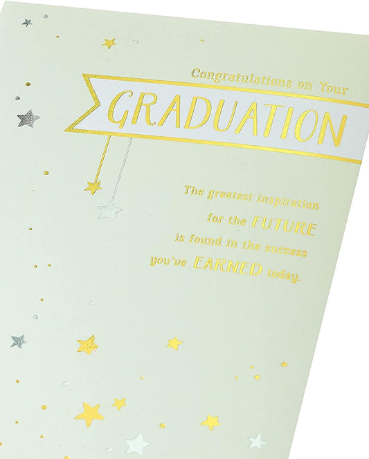 University graduation greeting card from UK Greetings featuring congratulatory message and celebratory design for graduates.