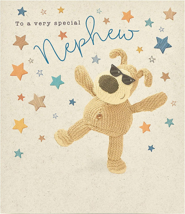 Greeting card featuring Boofle design for a birthday message, ideal for a special nephew, by UK Greetings.