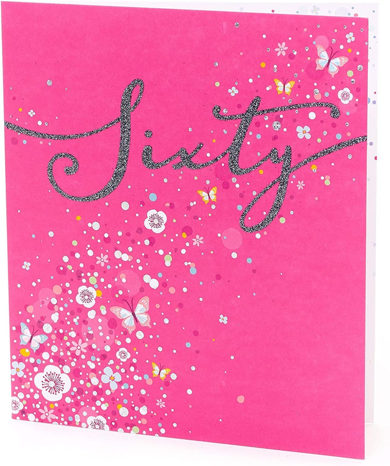 Vibrant 60th birthday foil butterfly greeting card by UK Greetings with colorful butterfly design and celebratory message