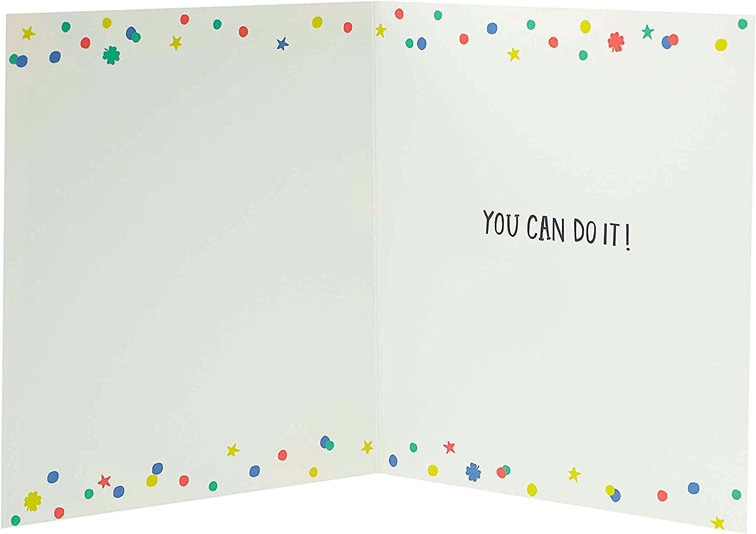 Vibrant multicolour exam good luck greeting card from UK Greetings with cheerful design and encouraging message.