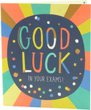 Vibrant multicolour exam good luck greeting card by UK Greetings featuring cheerful design and inspiring message.