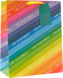 Vibrant rainbow-themed large gift bag with greeting card design by UK Greetings, featuring colorful rainbow and decorative patterns.