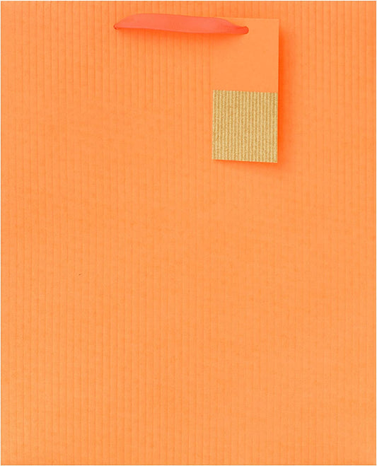 Large vivid orange gift bag with greeting card from UK Greetings, featuring colorful floral design and sturdy handles.