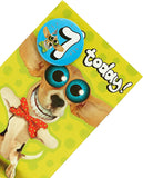 Wacky Big-Eyes Dog 7th Birthday greeting card featuring a humorous cartoon dog for celebrating a 7th birthday.