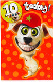 Wacky dog design 10th birthday greeting card from UK Greetings with colorful illustrations and a badge included.