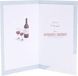 Greeting card featuring a watch and wine design for birthdays, UK Greetings' colorful and festive greeting card image.