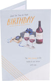 Elegant greeting card featuring a watch and wine design, perfect for birthdays, from UK Greetings.