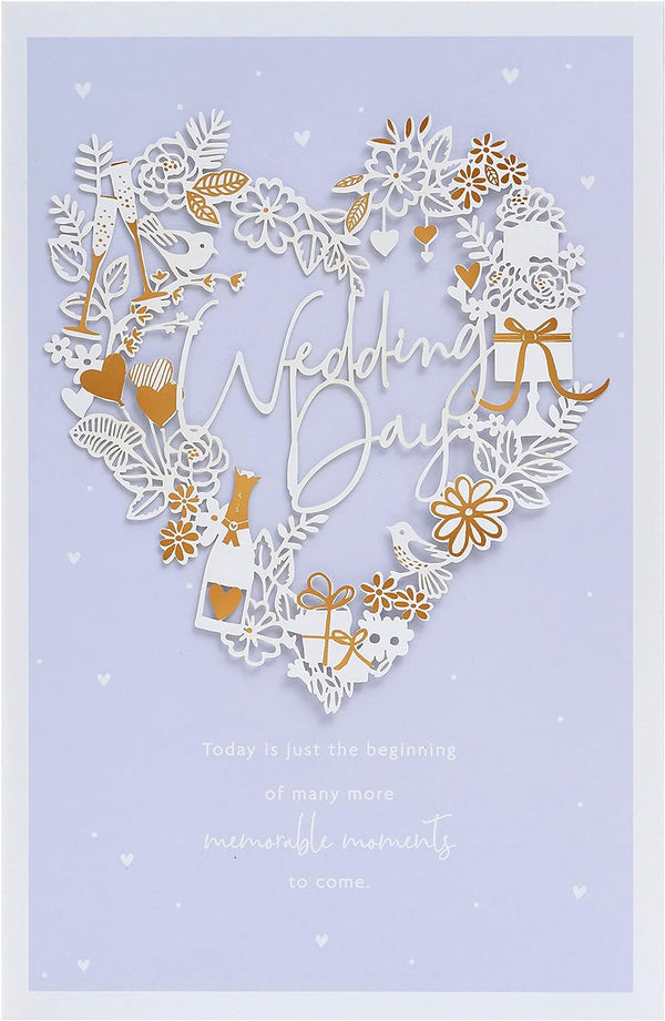 Pale blue wedding greeting card for him, her, or friend with elegant design, by UK Greetings, featuring heartfelt message inside.