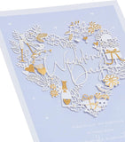 Pale blue wedding greeting card for him, her, or friend with elegant floral design, by UK Greetings.