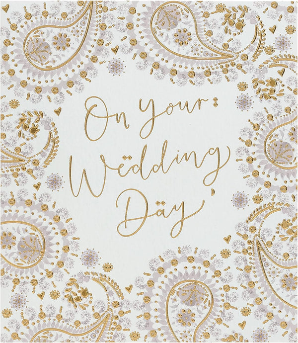 Wedding greeting card for him, her, or friend by UK Greetings featuring a patterned design and elegant artwork.
