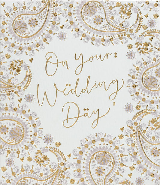 Wedding greeting card for him, her, or friend by UK Greetings featuring a patterned design and elegant artwork.