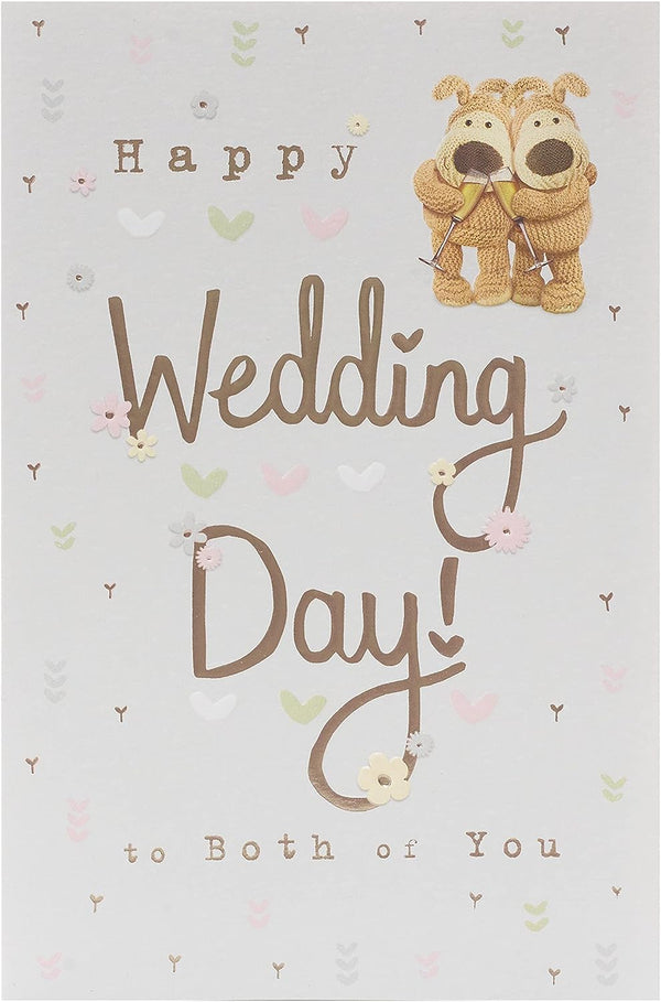 Wedding Day Boofles Toast Card by UK Greetings featuring a cheerful cartoon character holding a toast for wedding celebrations.