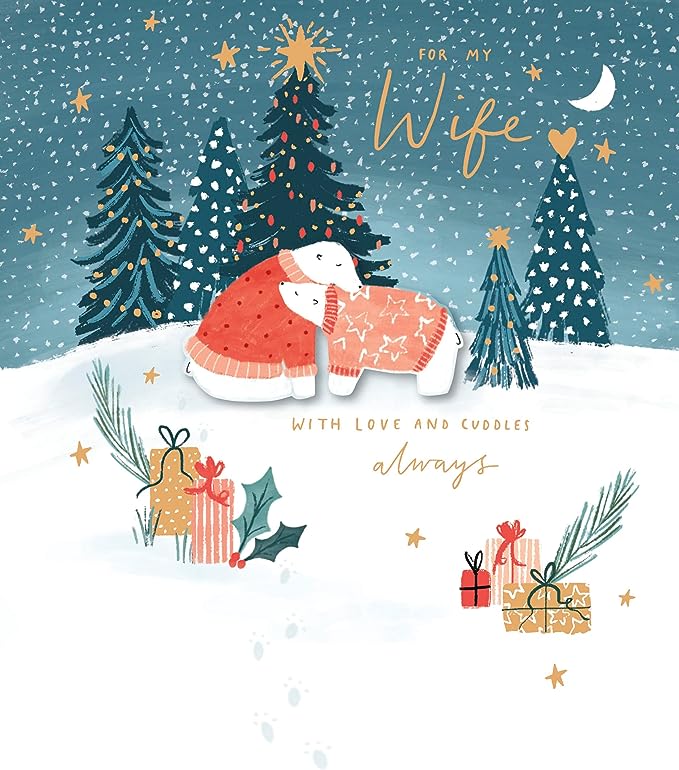 Cute polar bear Christmas greeting card with embellishments, featuring festive holiday design from UK Greetings.