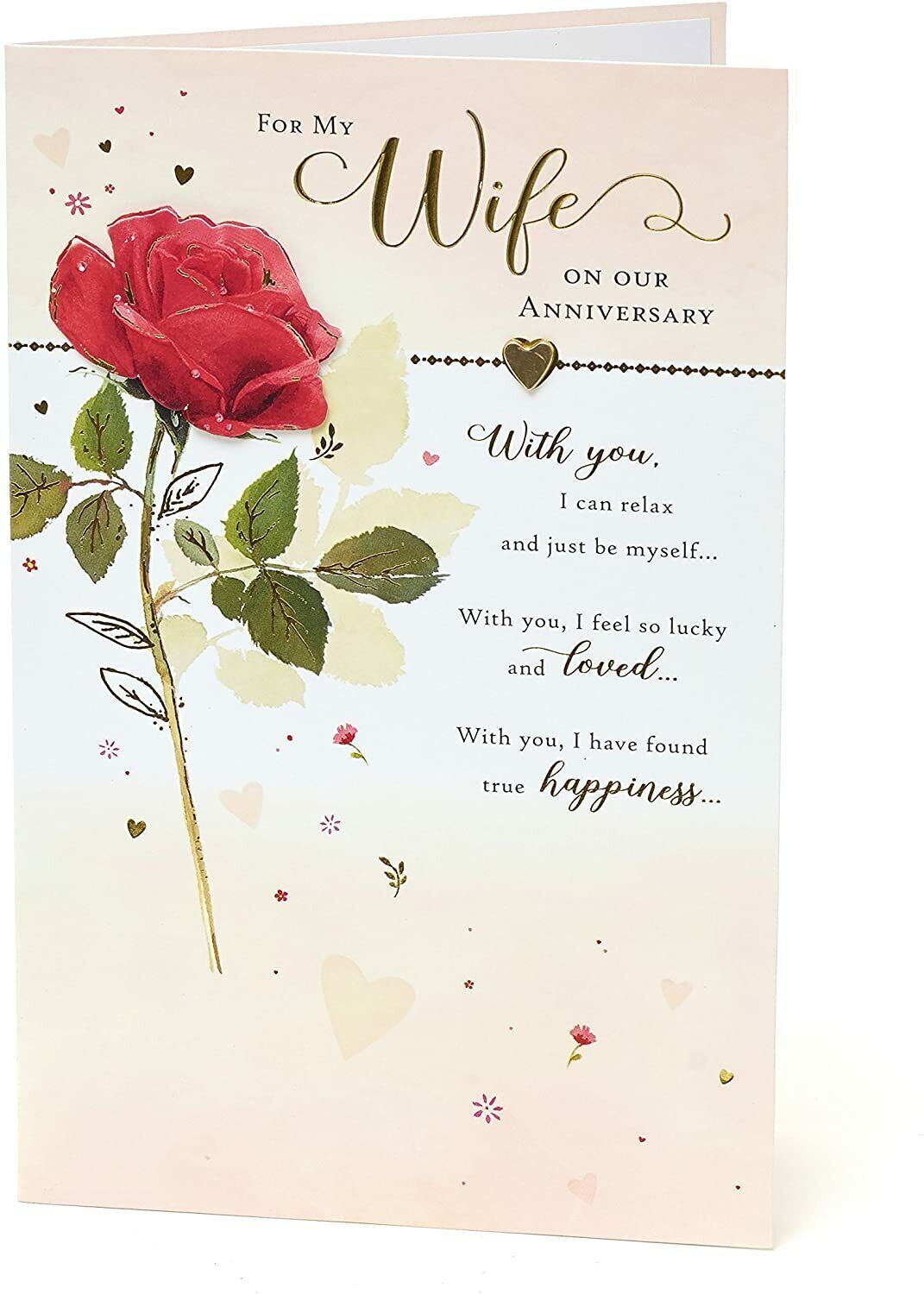 Luxury gold foil wife anniversary greeting card featuring a romantic design, perfect for celebrating a special milestone.
