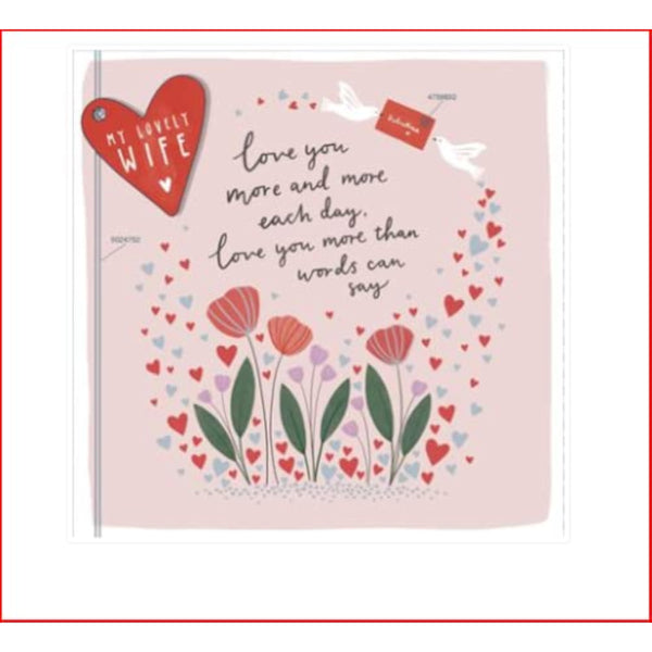 Valentine's Day greeting card from UK Greetings featuring heartfelt message for wife, with romantic floral design.