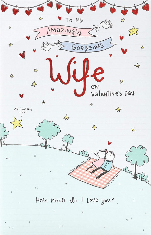 UK Greetings wife Valentine’s Day greeting card with sweet design and envelope, perfect for expressing love on special occasions.