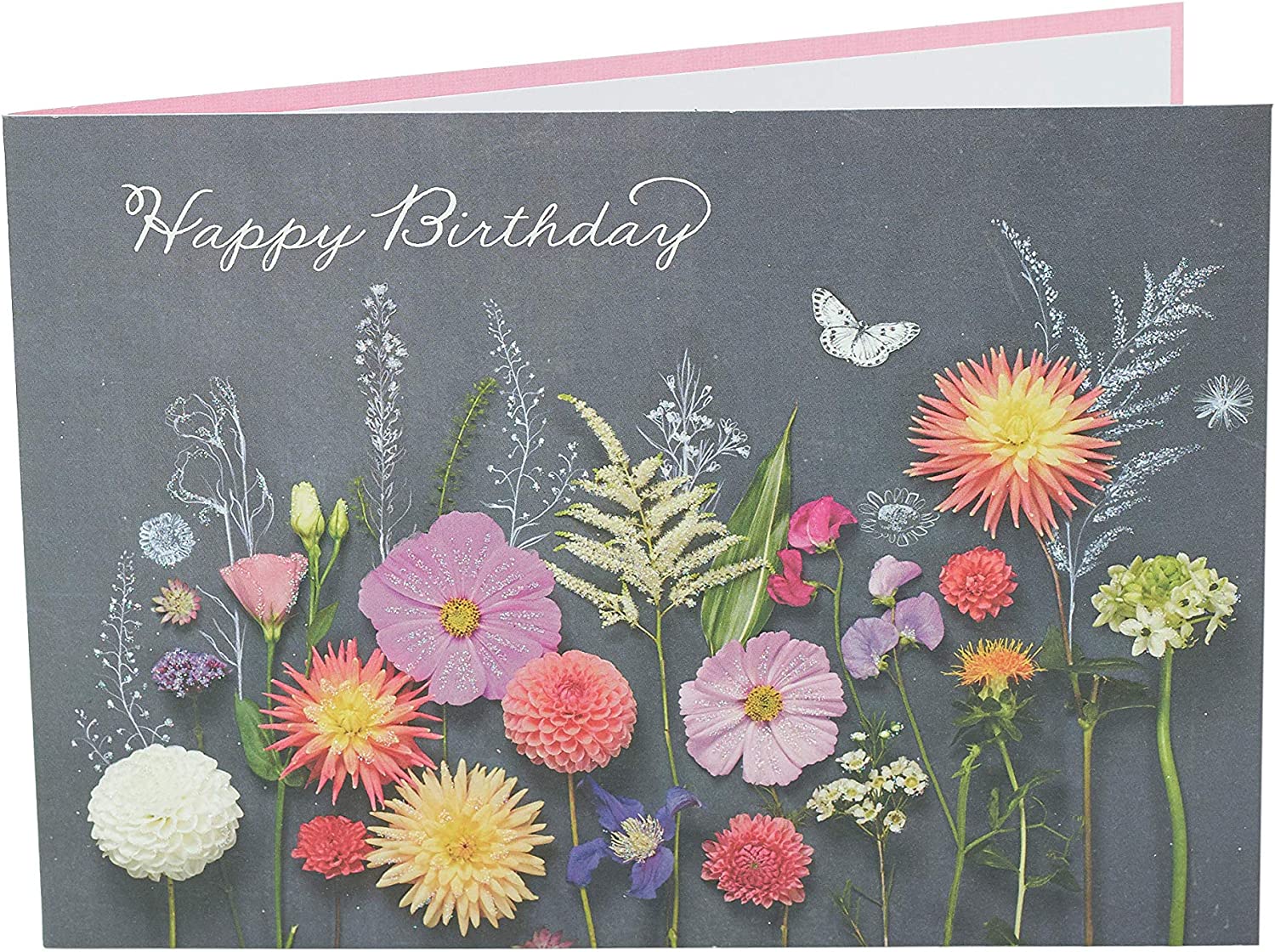 Embossed Wildflowers black background birthday greeting card with floral design from UK Greetings.