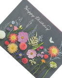 Embossed Wildflowers birthday greeting card with black background from UK Greetings, featuring colorful floral design.