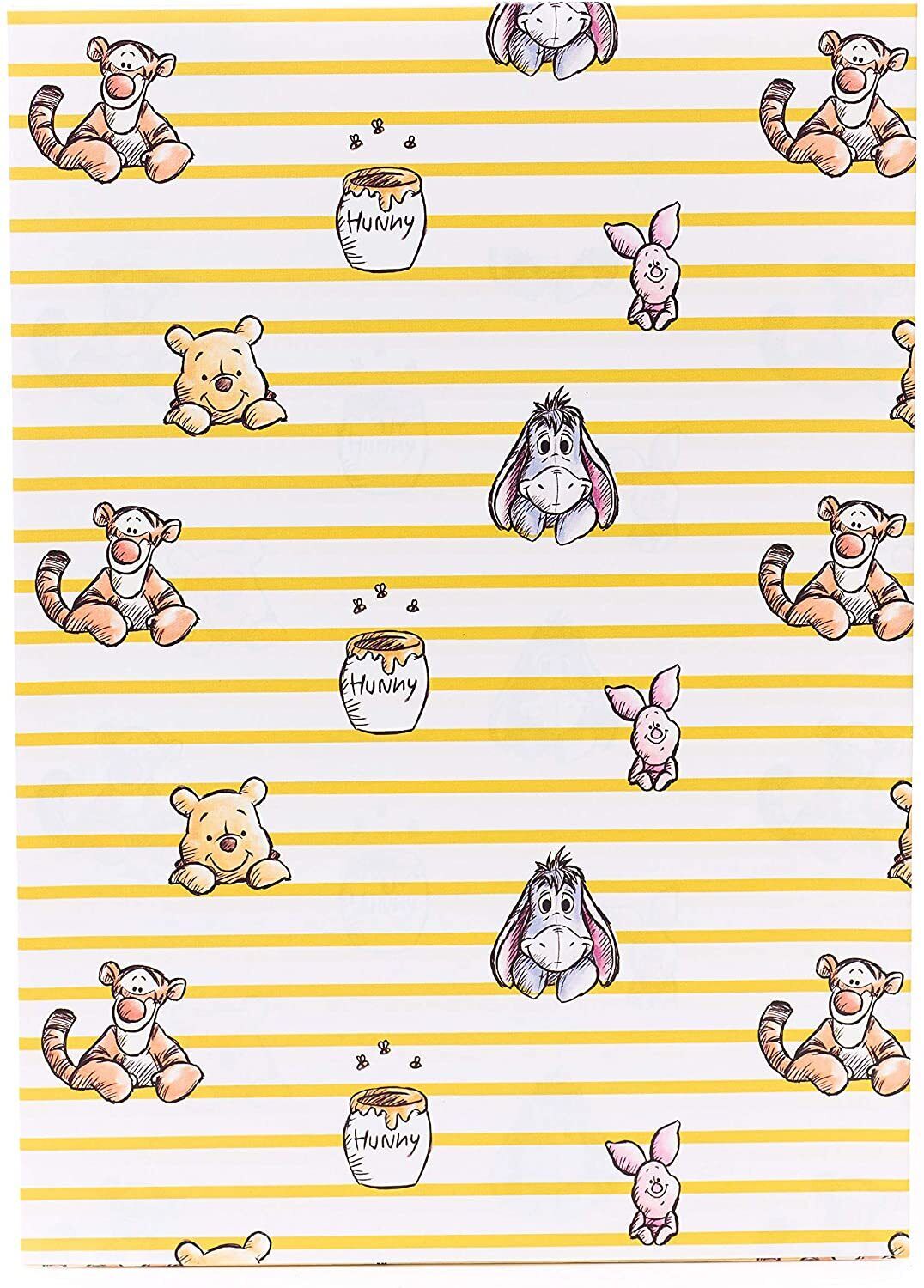 Winnie the Pooh greeting card with wrap and tags set by UK Greetings, featuring Pooh Bear and colorful floral designs.