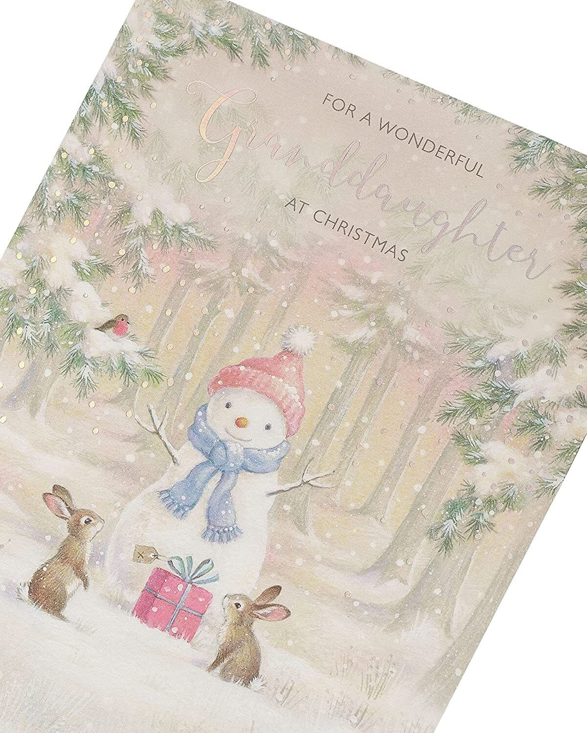 Wonderful Granddaughter Christmas greeting card featuring a snowman design, perfect for holiday wishes from UK Greetings.