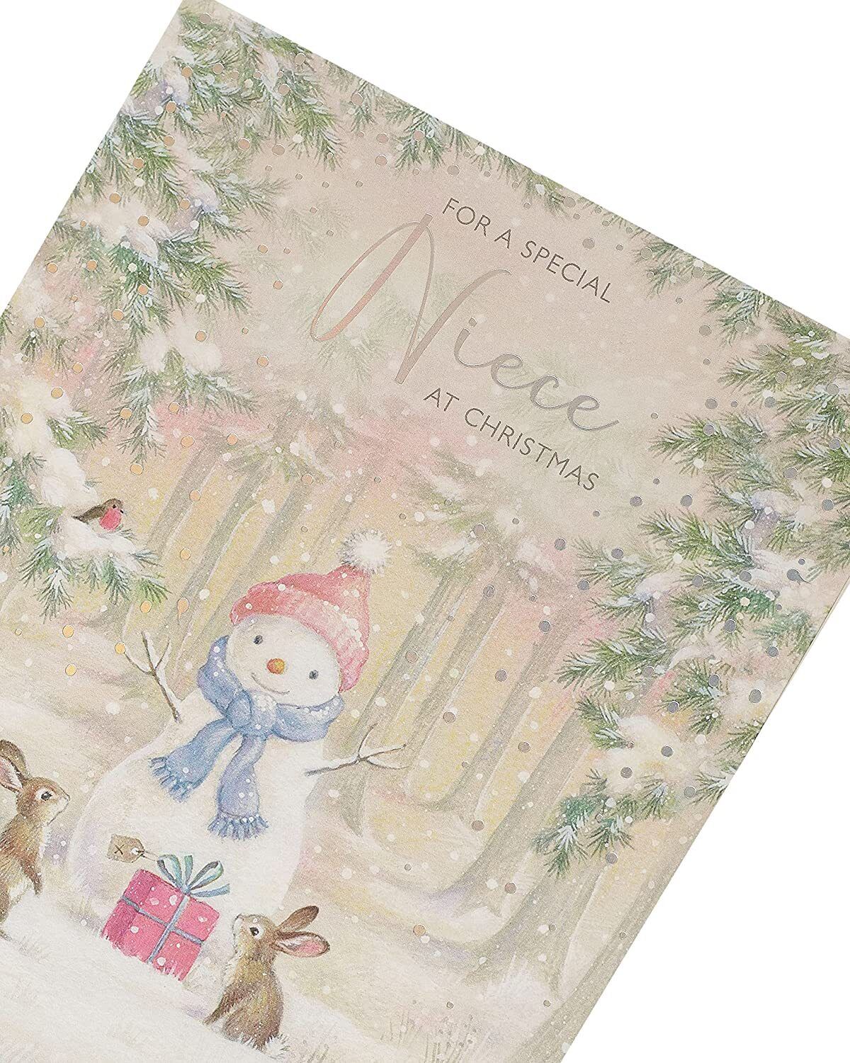 Cute Wonder Niece Christmas greeting card featuring a snowman design from UK Greetings, perfect for holiday wishes.