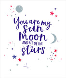 Valentine's Day greeting card featuring a romantic design with sun, moon, and stars from UK Greetings, suitable for expressing love.