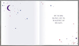 Valentine's Day greeting card featuring the message "You Are My Sun, Moon & Stars" with celestial illustrations, by UK Greetings.