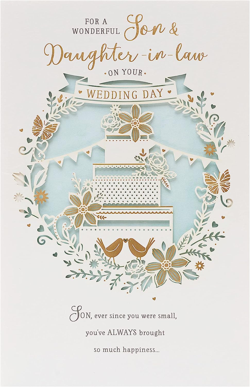 Traditional Son & Daughter in Law wedding day greeting card by UK Greetings, featuring elegant floral design and heartfelt message.