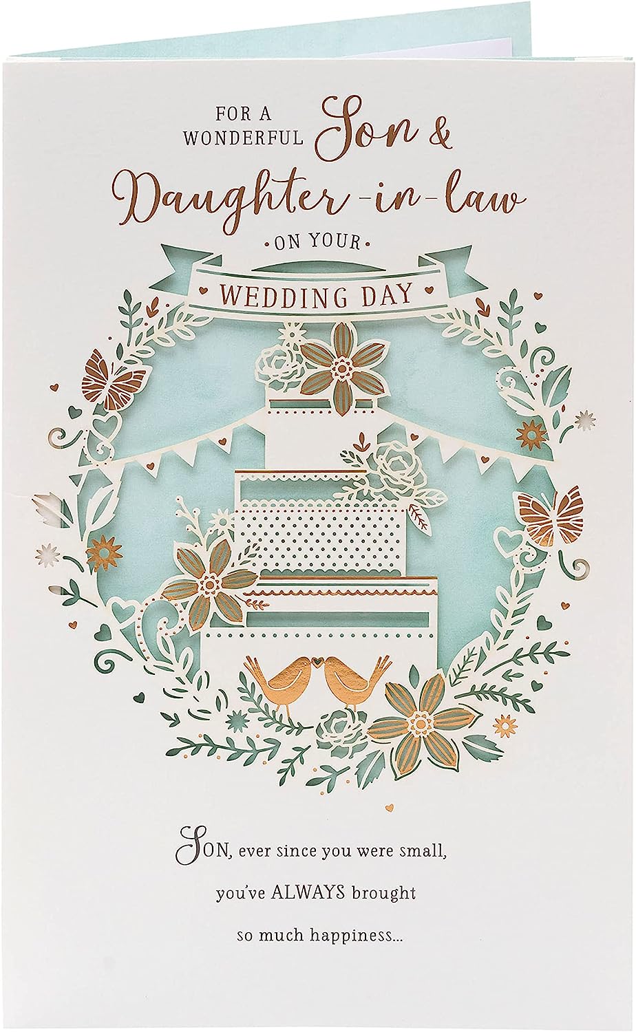 Traditional Son & Daughter in Law wedding day greeting card by UK Greetings, featuring elegant floral design and heartfelt message.