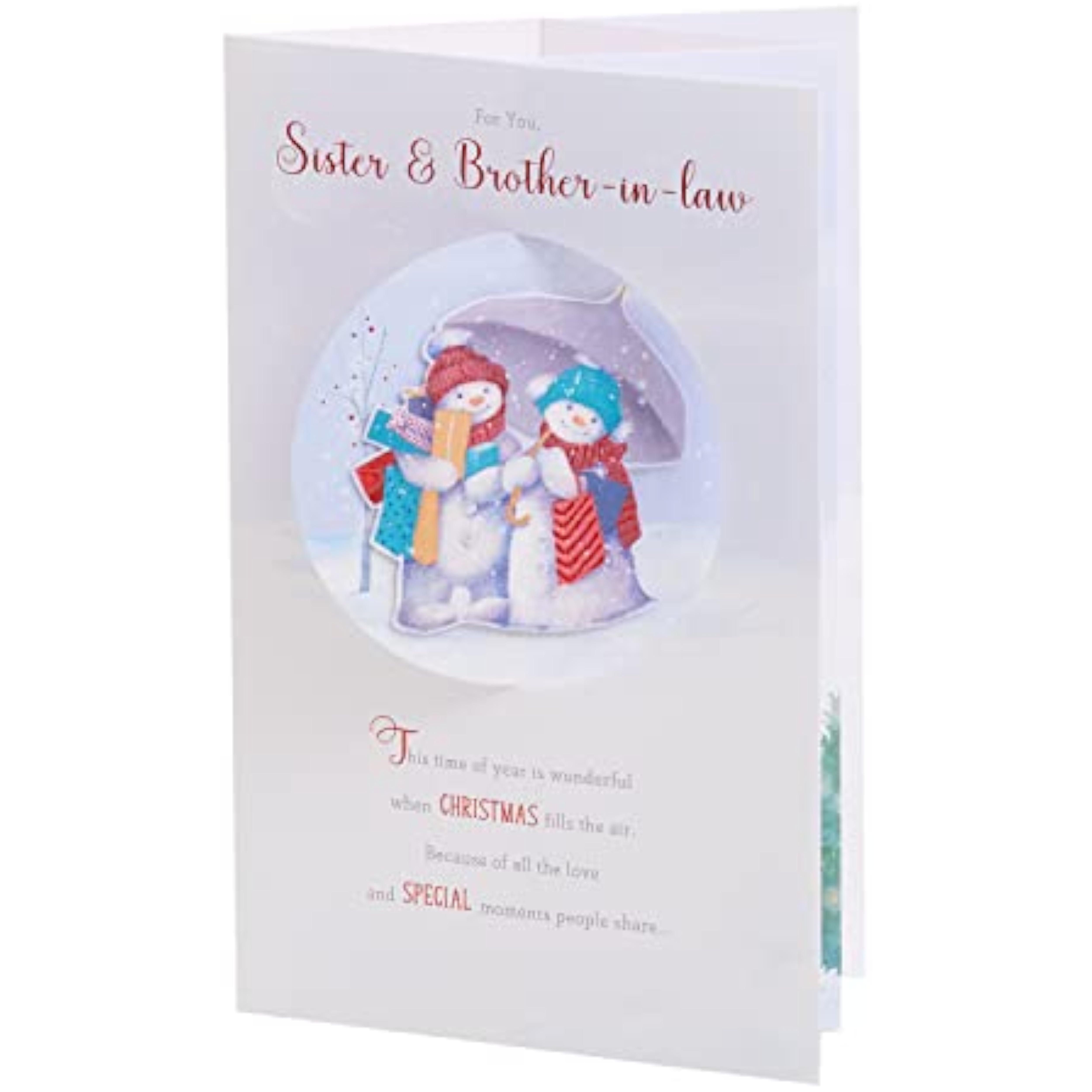 3D red foil Christmas greeting card for sister and brother-in-law from UKG, featuring festive holiday design and heartfelt message.