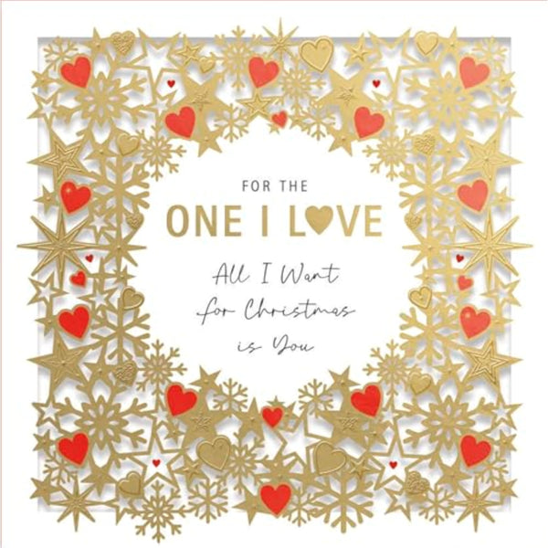 Luxury Christmas greeting card by UKG featuring a romantic "All I Want Is You" 3D cut-out design for festive occasions.