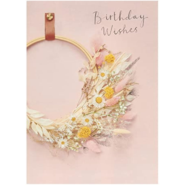 Elegant floral hoop birthday card for her with a delicate design, perfect for celebrating special occasions from UKG.
