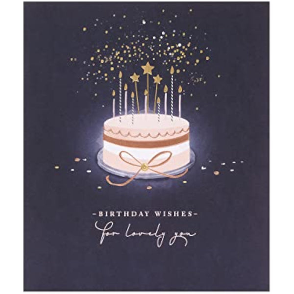 UKG birthday greeting card for her featuring a starry cake design and an envelope, perfect for special celebrations.