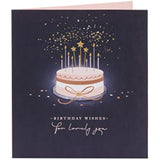 UKG birthday greeting card for her featuring a starry cake design and an envelope, perfect for celebrating special occasions.